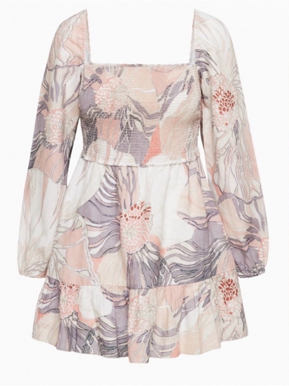 Wilfred Tempest dress linen Floral Smocked Square-Neck Mini Dress - Pink/Blush